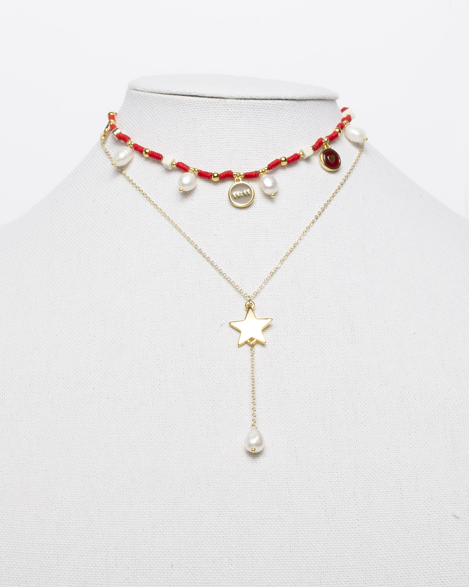 Believe Red Choker and Necklace Set